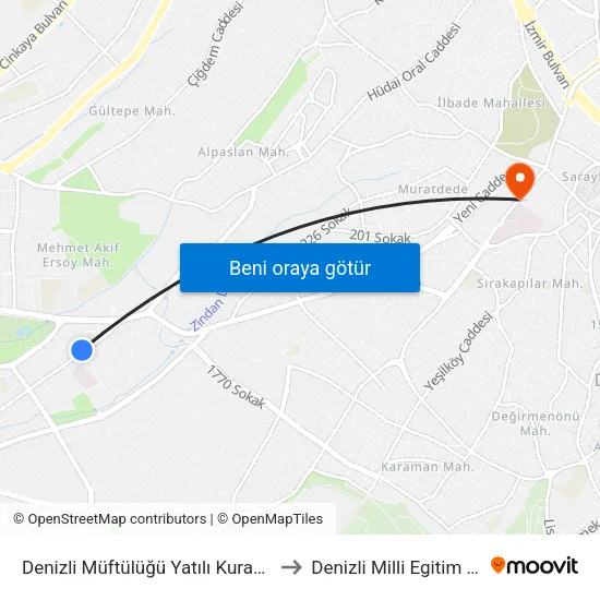 Denizli Müftülüğü Yatılı Kuran Kursu - 1367 to Denizli Milli Egitim M?d?rl?g? map
