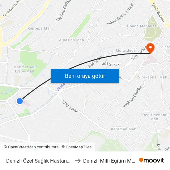 Denizli Özel Sağlık Hastanesi - 1366 to Denizli Milli Egitim M?d?rl?g? map