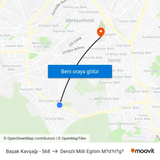 Başak Kavşağı - 568 to Denizli Milli Egitim M?d?rl?g? map