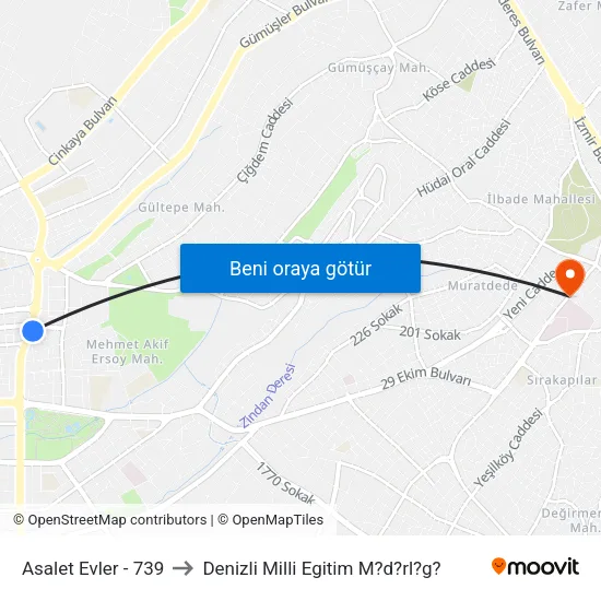Asalet Evler - 739 to Denizli Milli Egitim M?d?rl?g? map