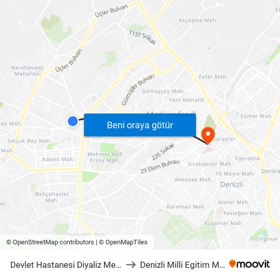 Devlet Hastanesi Diyaliz Merkezi - 496 to Denizli Milli Egitim M?d?rl?g? map