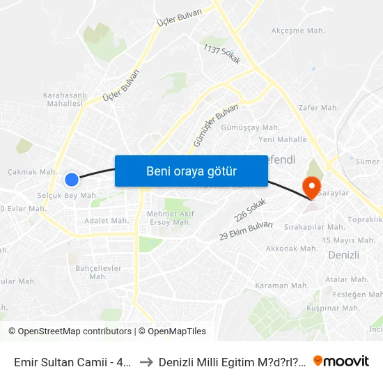 Emir Sultan Camii - 488 to Denizli Milli Egitim M?d?rl?g? map