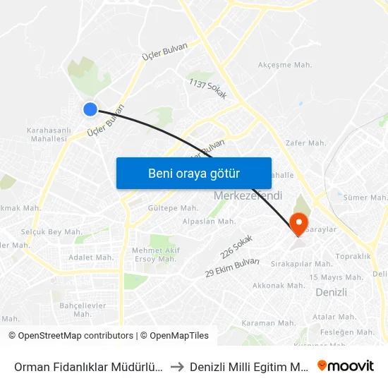 Orman Fidanlıklar Müdürlüğü - 1306 to Denizli Milli Egitim M?d?rl?g? map