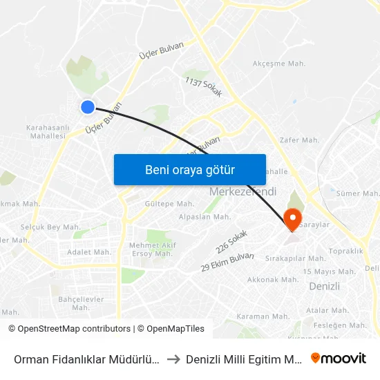 Orman Fidanlıklar Müdürlüğü - 1305 to Denizli Milli Egitim M?d?rl?g? map