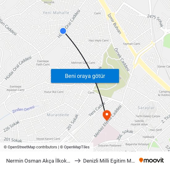 Nermin Osman Akça İlkokulu - 1015 to Denizli Milli Egitim M?d?rl?g? map