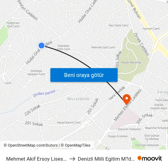 Mehmet Akif Ersoy Lisesi - 688 to Denizli Milli Egitim M?d?rl?g? map