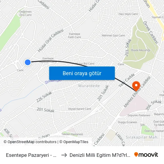 Esentepe Pazaryeri - 685 to Denizli Milli Egitim M?d?rl?g? map