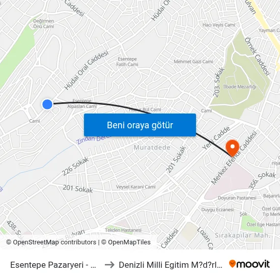 Esentepe Pazaryeri - 684 to Denizli Milli Egitim M?d?rl?g? map