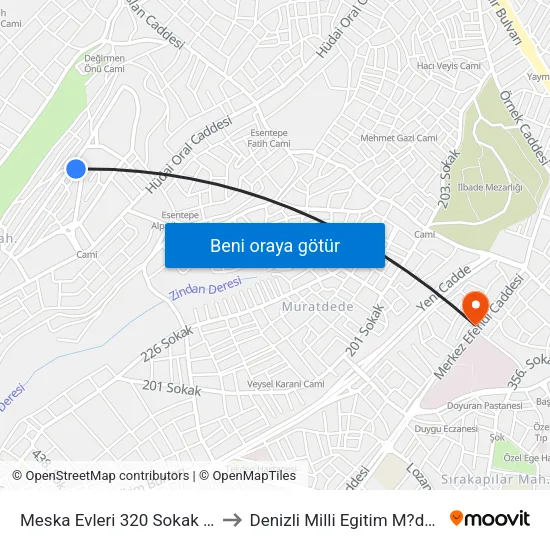 Meska Evleri 320 Sokak - 616 to Denizli Milli Egitim M?d?rl?g? map