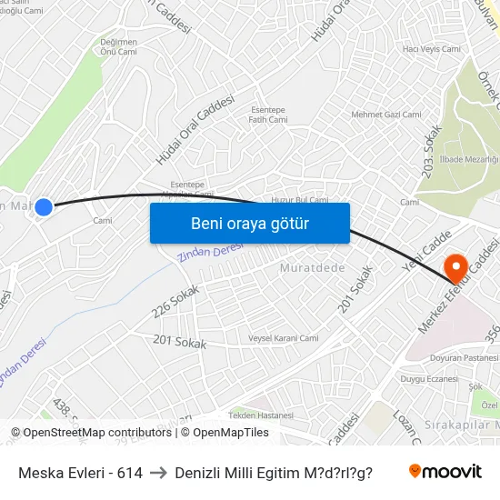 Meska Evleri - 614 to Denizli Milli Egitim M?d?rl?g? map