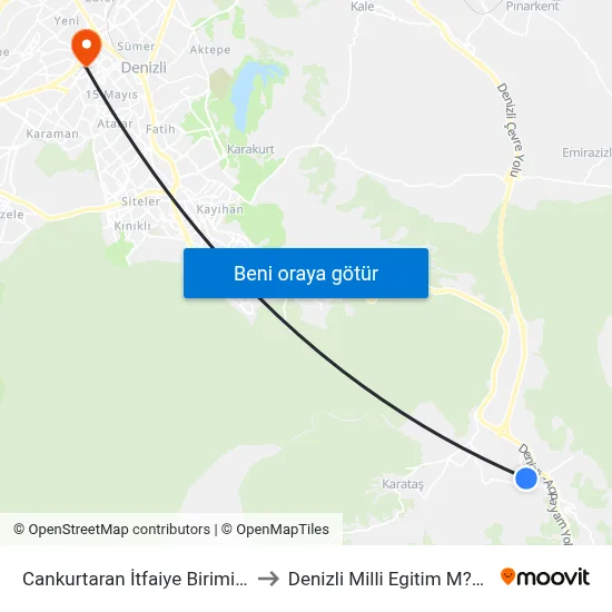 Cankurtaran İtfaiye Birimi - 1329 to Denizli Milli Egitim M?d?rl?g? map