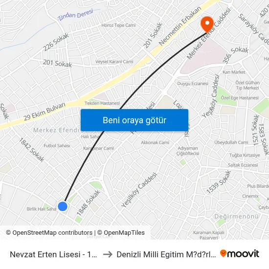 Nevzat Erten Lisesi - 1057 to Denizli Milli Egitim M?d?rl?g? map