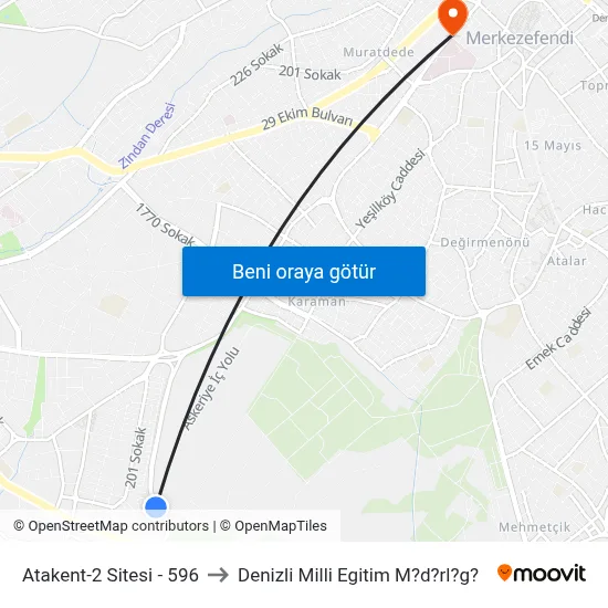Atakent-2 Sitesi - 596 to Denizli Milli Egitim M?d?rl?g? map