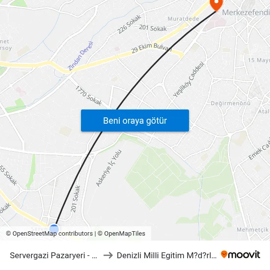 Servergazi Pazaryeri - 571 to Denizli Milli Egitim M?d?rl?g? map