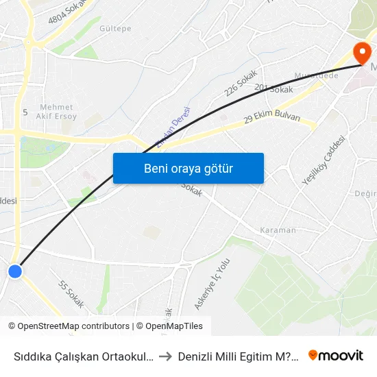 Sıddıka Çalışkan Ortaokulu - 553 to Denizli Milli Egitim M?d?rl?g? map