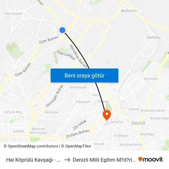 Hal Köprülü Kavşağı - 991 to Denizli Milli Egitim M?d?rl?g? map