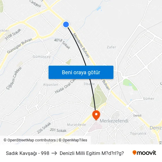 Sadık Kavşağı - 998 to Denizli Milli Egitim M?d?rl?g? map