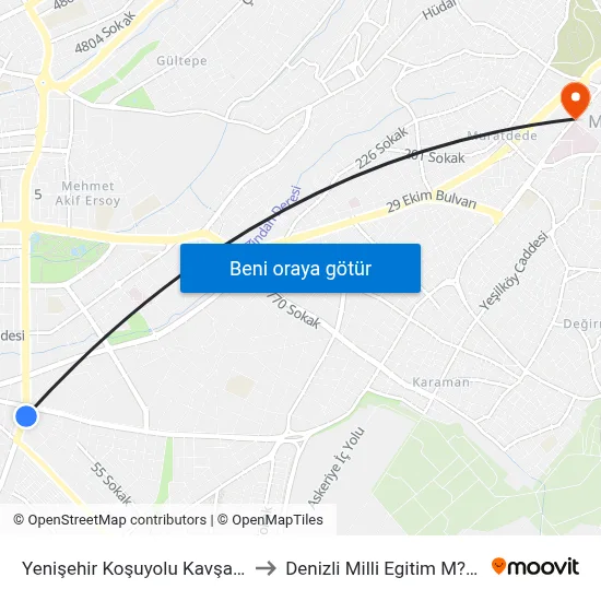 Yenişehir Koşuyolu Kavşağı - 823 to Denizli Milli Egitim M?d?rl?g? map