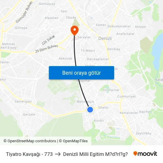 Tiyatro Kavşağı - 773 to Denizli Milli Egitim M?d?rl?g? map