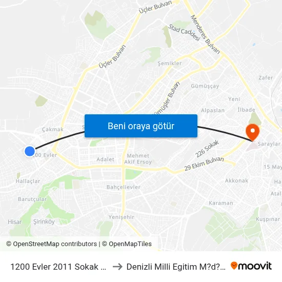1200 Evler 2011 Sokak - 745 to Denizli Milli Egitim M?d?rl?g? map