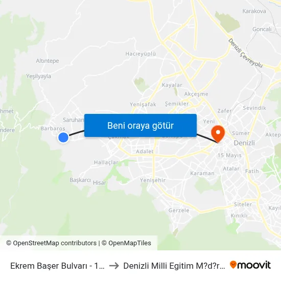 Ekrem Başer Bulvarı - 1409 to Denizli Milli Egitim M?d?rl?g? map