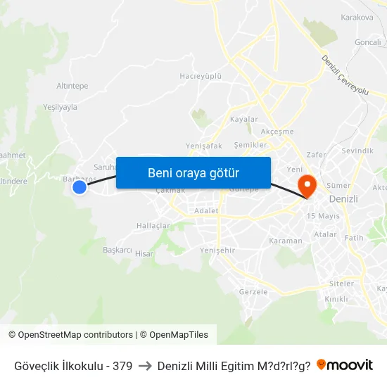Göveçlik İlkokulu - 379 to Denizli Milli Egitim M?d?rl?g? map