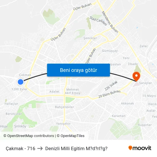 Çakmak - 716 to Denizli Milli Egitim M?d?rl?g? map
