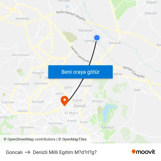 Goncalı to Denizli Milli Egitim M?d?rl?g? map