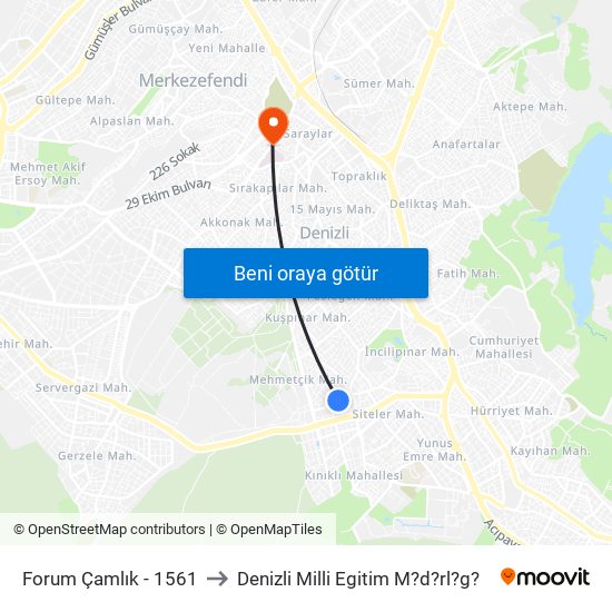 Forum Çamlık - 1561 to Denizli Milli Egitim M?d?rl?g? map
