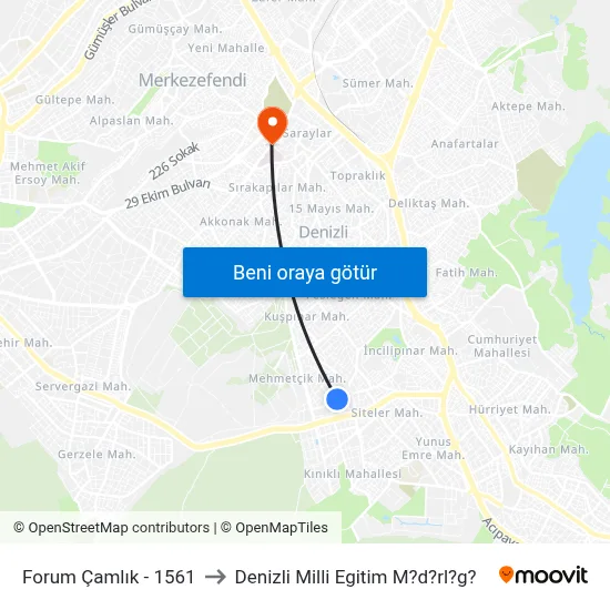 Forum Çamlık - 1561 to Denizli Milli Egitim M?d?rl?g? map