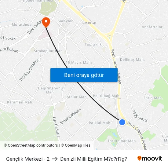 Gençlik Merkezi - 2 to Denizli Milli Egitim M?d?rl?g? map