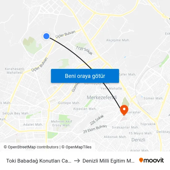 Toki Babadağ Konutları Camii - 640 to Denizli Milli Egitim M?d?rl?g? map