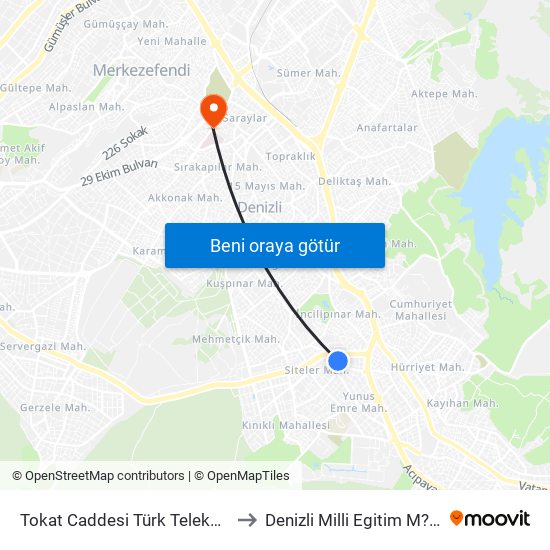Tokat Caddesi Türk Telekom - 108 to Denizli Milli Egitim M?d?rl?g? map