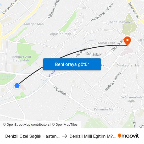 Denizli Özel Sağlık Hastanesi - 429 to Denizli Milli Egitim M?d?rl?g? map