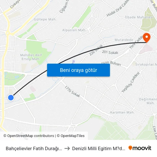 Bahçelievler Fatih Durağı - 427 to Denizli Milli Egitim M?d?rl?g? map