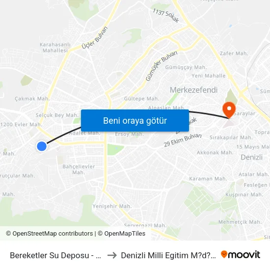 Bereketler Su Deposu - 1356 to Denizli Milli Egitim M?d?rl?g? map