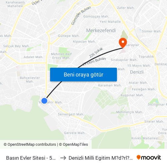 Basın Evler Sitesi - 556 to Denizli Milli Egitim M?d?rl?g? map