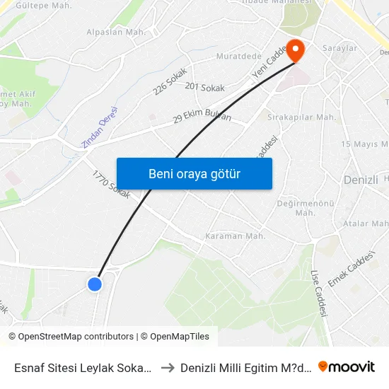 Esnaf Sitesi Leylak Sokak - 603 to Denizli Milli Egitim M?d?rl?g? map