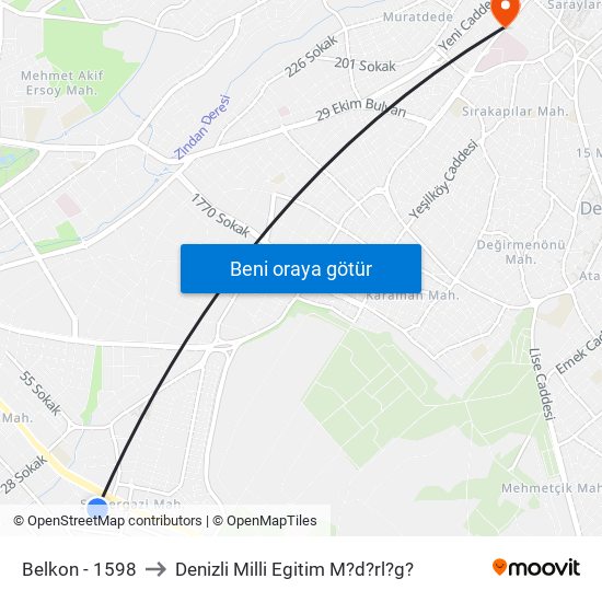 Belkon - 1598 to Denizli Milli Egitim M?d?rl?g? map