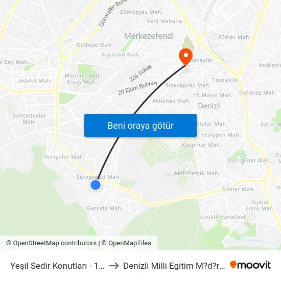 Yeşil Sedir Konutları - 1401 to Denizli Milli Egitim M?d?rl?g? map