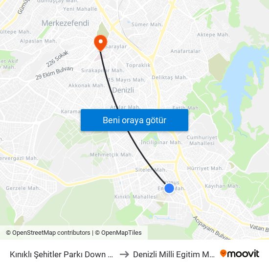 Kınıklı Şehitler Parkı Down Kafe - 115 to Denizli Milli Egitim M?d?rl?g? map