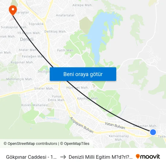 Gökpınar Caddesi - 187 to Denizli Milli Egitim M?d?rl?g? map
