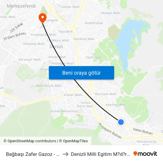 Bağbaşı Zafer Gazoz - 203 to Denizli Milli Egitim M?d?rl?g? map