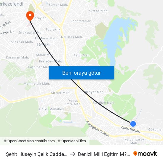 Şehit Hüseyin Çelik Caddesi - 225 to Denizli Milli Egitim M?d?rl?g? map