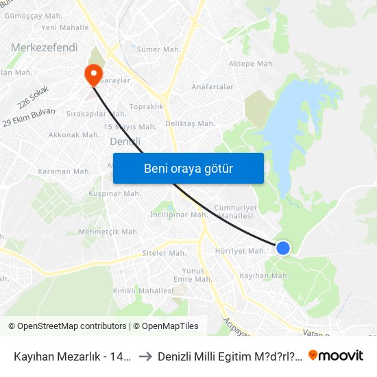 Kayıhan Mezarlık - 1446 to Denizli Milli Egitim M?d?rl?g? map