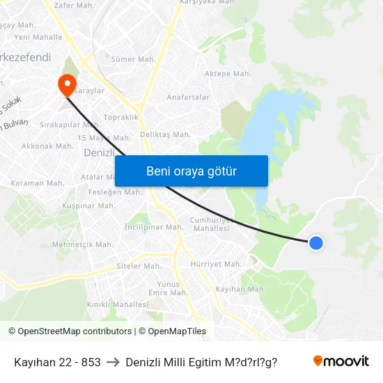 Kayıhan 22 - 853 to Denizli Milli Egitim M?d?rl?g? map