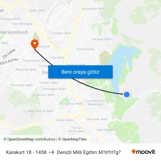 Karakurt 18 - 1458 to Denizli Milli Egitim M?d?rl?g? map