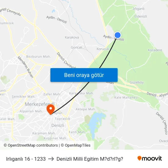 Irlıganlı 16 - 1233 to Denizli Milli Egitim M?d?rl?g? map
