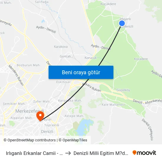 Irlıganlı Erkanlar Camii - 1135 to Denizli Milli Egitim M?d?rl?g? map
