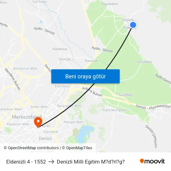 Eldenizli 4 - 1552 to Denizli Milli Egitim M?d?rl?g? map